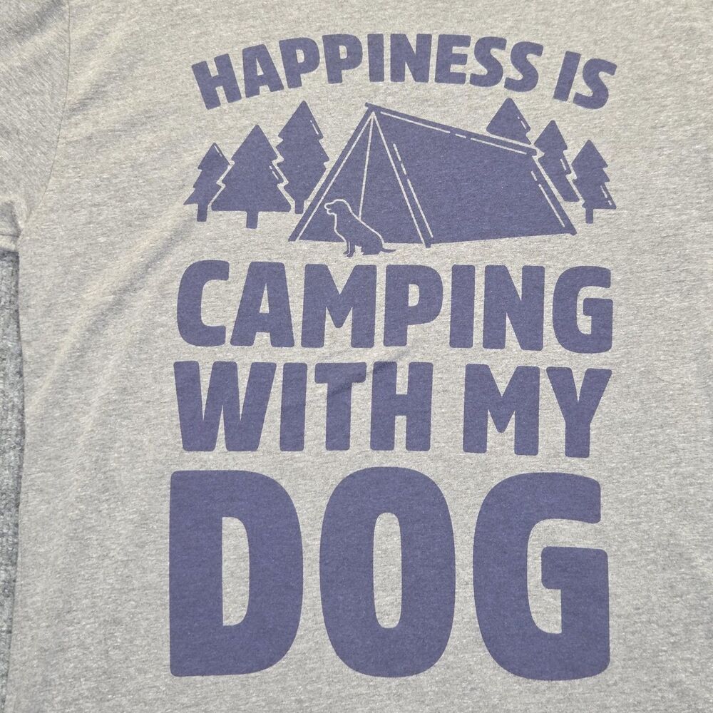 Shirt Mens Large Happiness Is Camping With My Dog Gray Graphic Tee T Shirt Camp - Picture 2 of 7